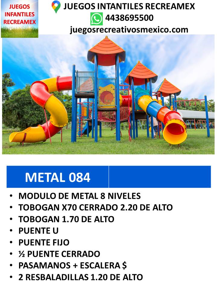 modulo de metal con resbaldilla,2 toboganes, pasamanos, torres de metal 8 niveles, puente cerrado